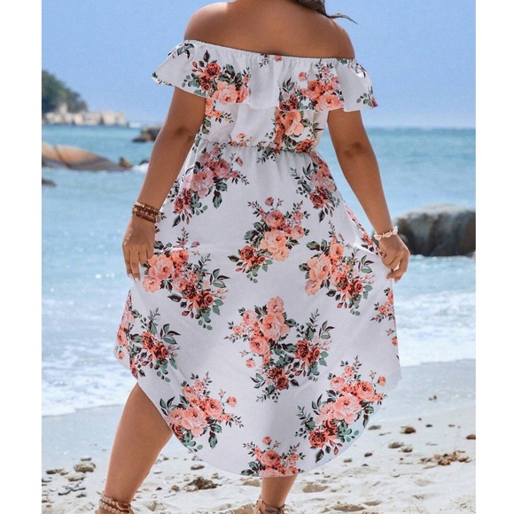 Plus Floral Print Off Shoulder High Low Dress - Picture 5 of 10